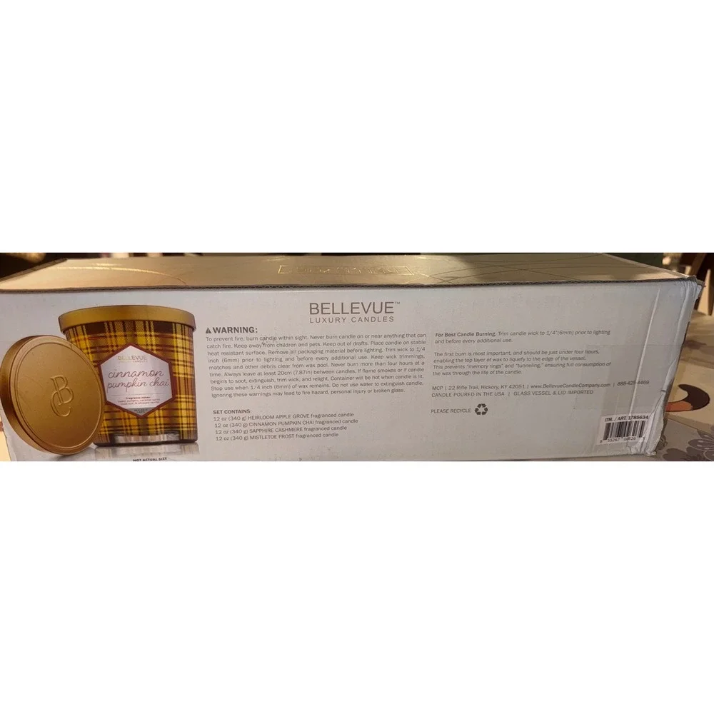 Bellevue Luxury Candles 4 Pack Soy Blend 12oz Heirloom Apple Pumpkin Mistletoe